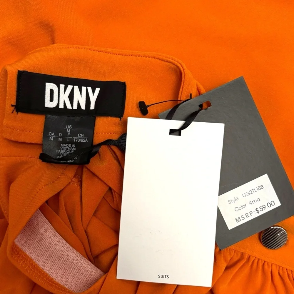 NWT DKNY Orange High Neck Mock Neck Silver Button Office Top – Medium - Picture 6 of 8